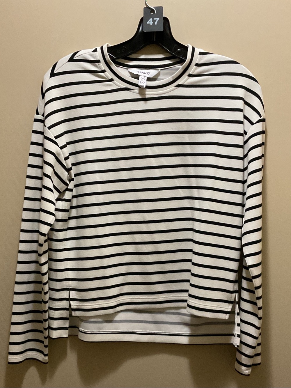 SPANX AirEssentials Black and White Striped Long Sleeve Tee